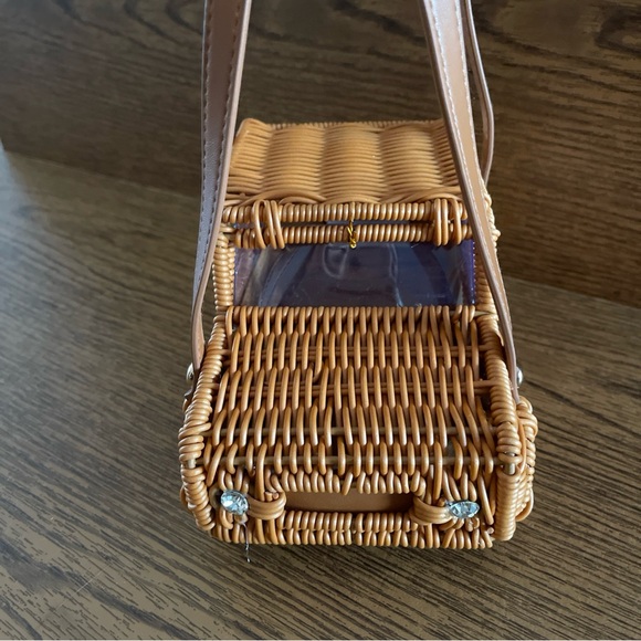 Tommy Bahama Tan Woven Rattan Car-Shaped Satchel - Picture 3 of 16